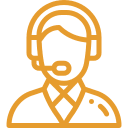 A yellow icon of a person with headphones on.