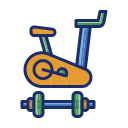 A blue and green icon of an exercise bike.