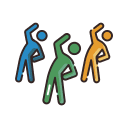 Three people are dancing in a group.